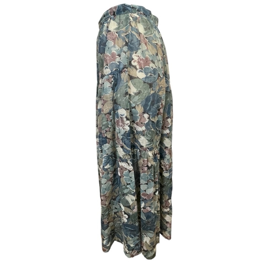 Vintage 70s Maybro Floral Semi Sheer Gauze Tiered Maxi‎ Skirt Boho S - Picture 6 of 11